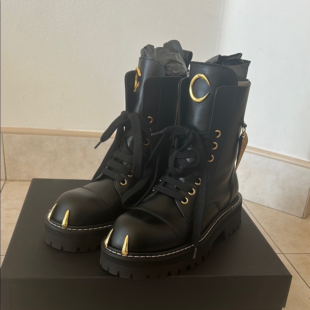 Roberto Cavalli Sabertooth Black Combat Boots